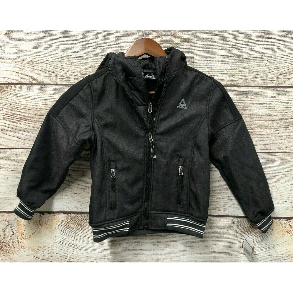 Reebok Jacket Boys Size 4 Black Heather Softshell Fleece‎ Coat New $90 Retail
